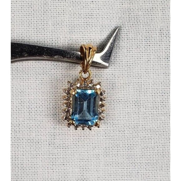 Vintage 14k Gold Vermeil Sterling 1.5 Ct Swiss Blue Topaz Ross Simons Pendant